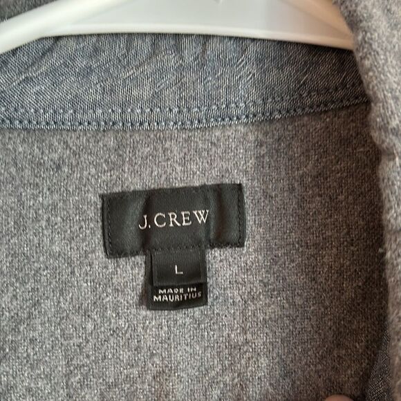 J. Crew Gray wool flannel Button-Down Shirt Brown leather Elbow Patches men’s LG - Picture 5 of 9